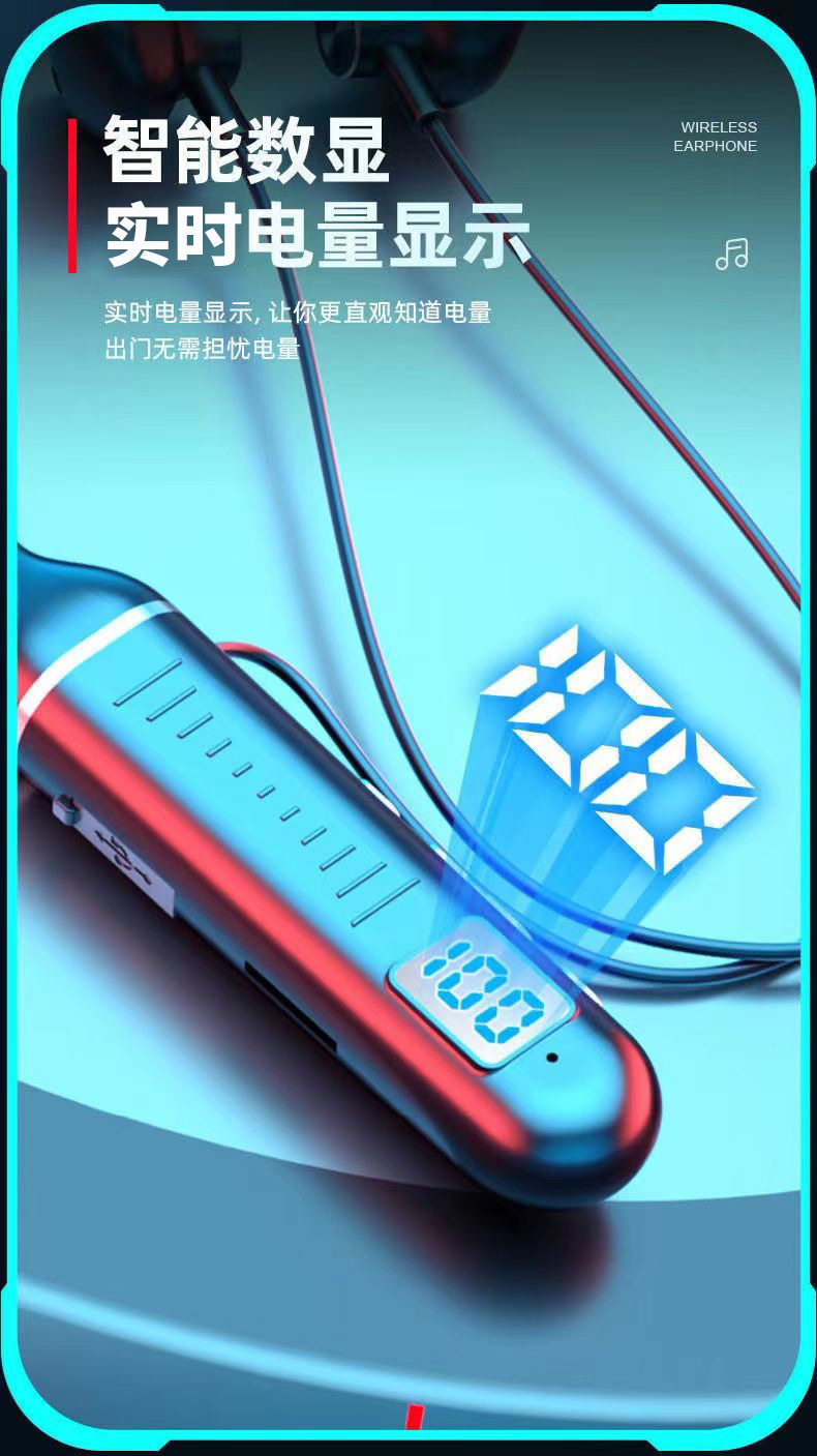 Neckband wireless Bluetooth earphones suitable for sports, with stereo noise cancellation, digital display, ultra-long standby time, cross-border neckband earphones