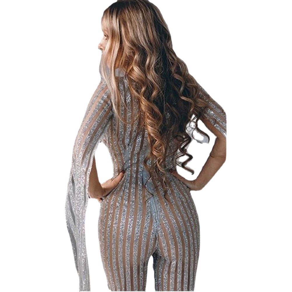 2024 nuevos europeos y americanos de las mujeres de comercio exterior transfronterizo mono bronceado Pantalones slim de manga larga-Fit sexy vestido de noche