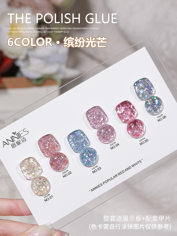 Ennishi traje de 6 colores esmalte de uñas pegamento temporada serie de color transparente 2023 nuevo color popular conjunto pequeño pegamento de fototerapia