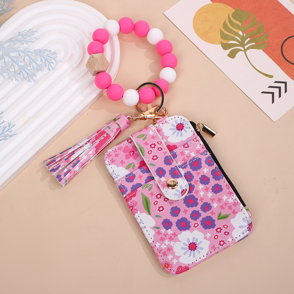 欧美跨境时尚小碎花零钱包包PU印花女士钱包卡包卡套个性手环彩色