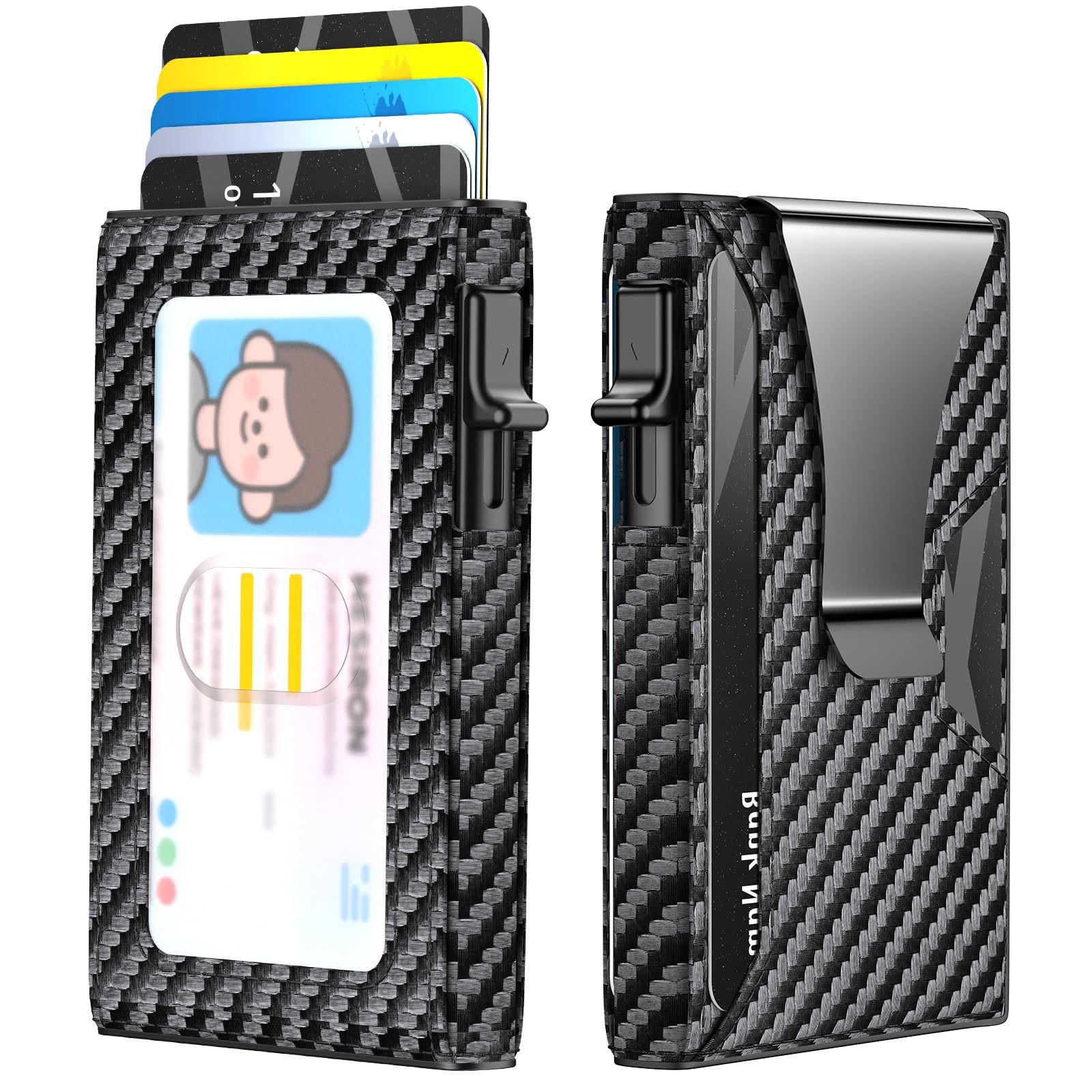 Cartera multifuncional portátil de Amazon multi-tarjeta de control de acceso tarjeta de identificación RFID antirrobo cepillo cartera hombre