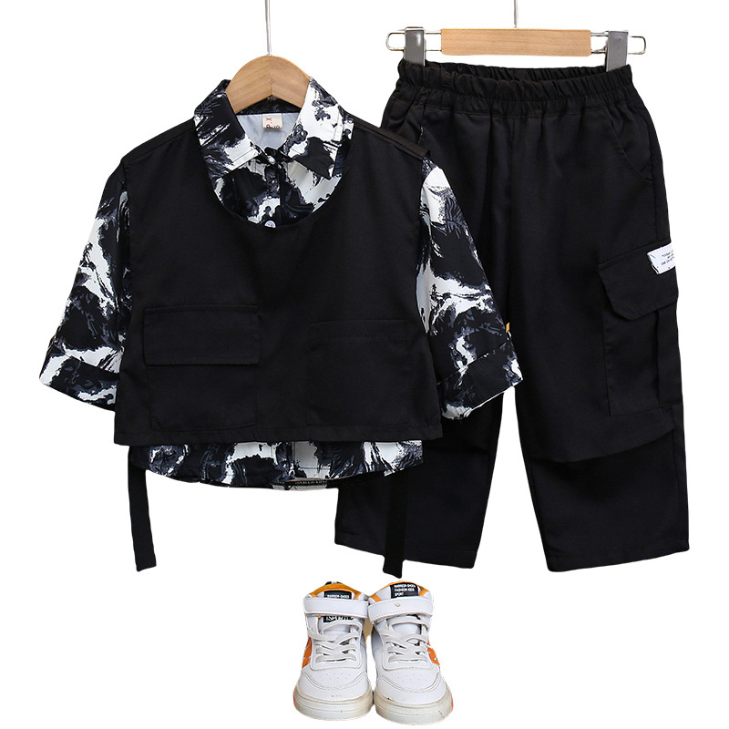 5820 Camisa de niño traje de tres piezas 2025 otoño nuevo traje de bebé para niños pequeños y medianos chaleco de estilo nacional ropa de moda