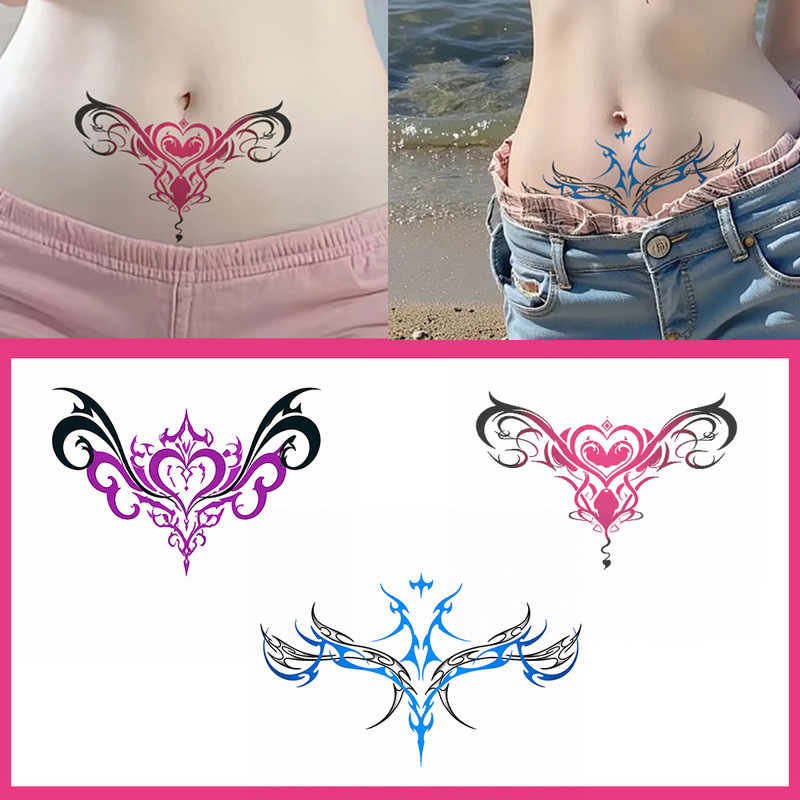 Spicy Girl Vacation Waist Tattoo Stickers - Blue, Red, Purple Multi-color European Style Totem Waterproof Temporary Tattoos for Girls
