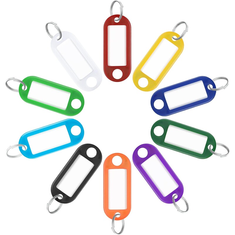 Durable Plastic Key Tags with Window and Split Ring, Can Be Attached with Colored Labels, Label Classification, and Can Be Used as Hang Tags