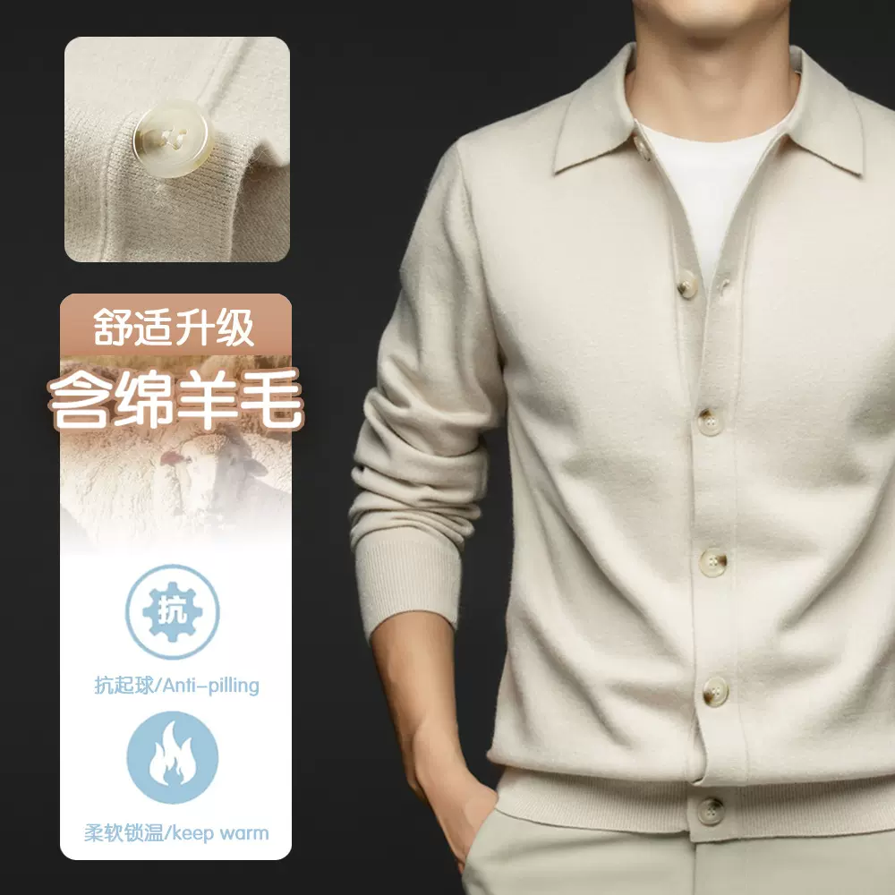 2025春季新款开衫毛衣男中年休闲纯色翻领爸爸装高档男士针织