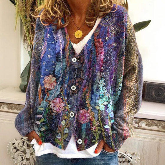 Foreign Trade Cross-border Foreign Trade Cross-border 2023 Amazon Foreign Trade New Christmas Abstract Printing Casual Cloak Coat