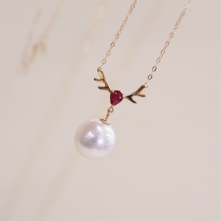 18K Gold Accessories "Little Deer Crash" Set of Chain Rubies with 9-10 Beads Ruby 0.25 Carat Accessories Without Beads