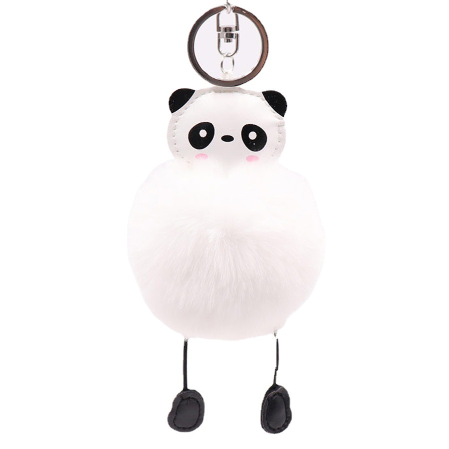 Lindo Panda Bola de piel llavero colgante de las mujeres de la felpa colgante del bolso del coche llavero colgante al por mayor