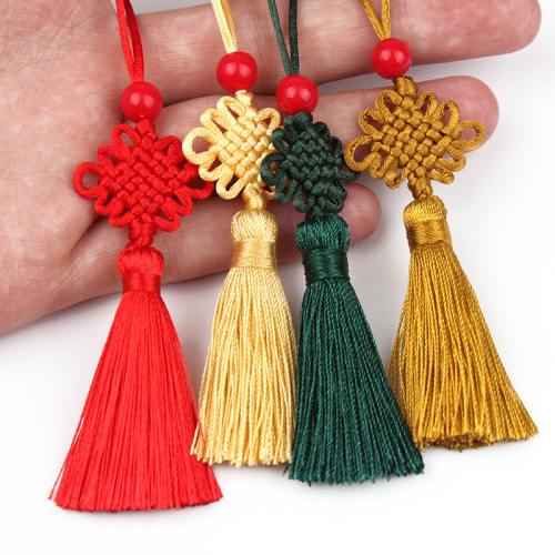 Small Chinese Knot Pendant Tassel Chinese Knot Handmade Braiding 7mm Six Plates Small Chinese Knot Bookmark Ring Measure Accessory