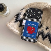 苹果16promax手机壳创意个性黑白格纹爱心贴布刺绣适用iPhone17套