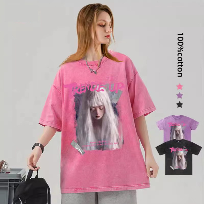 Comercio exterior hacer vieja camiseta de manga corta hombre verano cuello redondo suelto oversize vintage marca de moda chaqueta vintage marca de moda