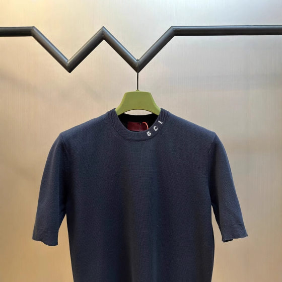 High Version G Home New Casual Short Sleeve Neck Thread Letter Knitted Shirt Men's and Women's Simple All-match Business T-shirt Trendy