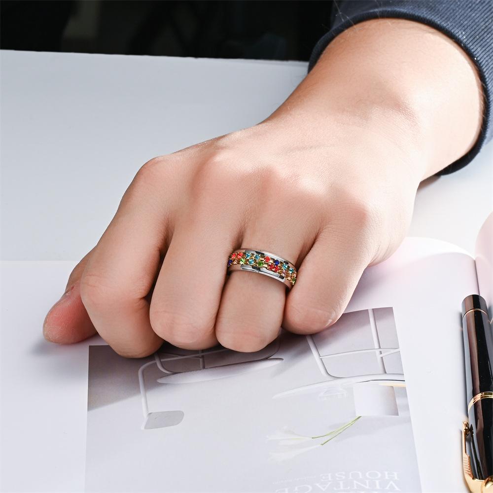 Lady Round Stainless Steel Plating Zircon Rings 1 Piece