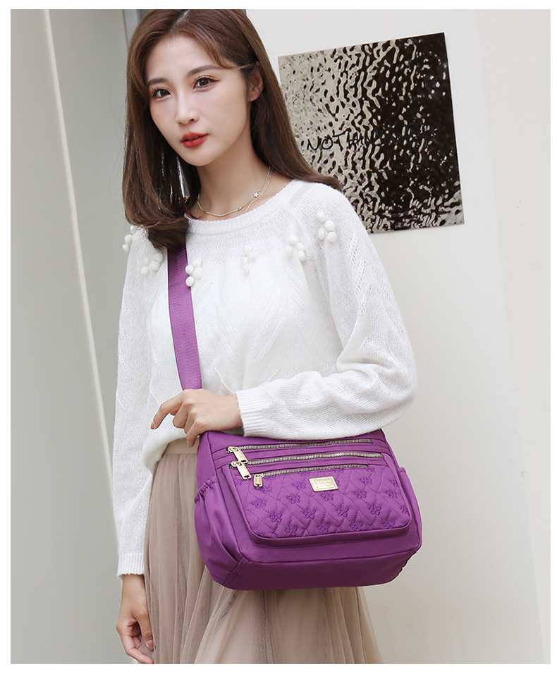 New women's crossbody bag, nylon embroidered shoulder bag, large-capacity multi-layer simple middle-aged mom bag undefined
