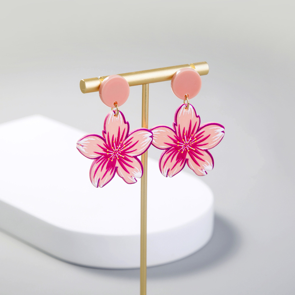 Wholesale New Pink Cherry Blossom Resin Earrings Nihaojewelry display picture 6