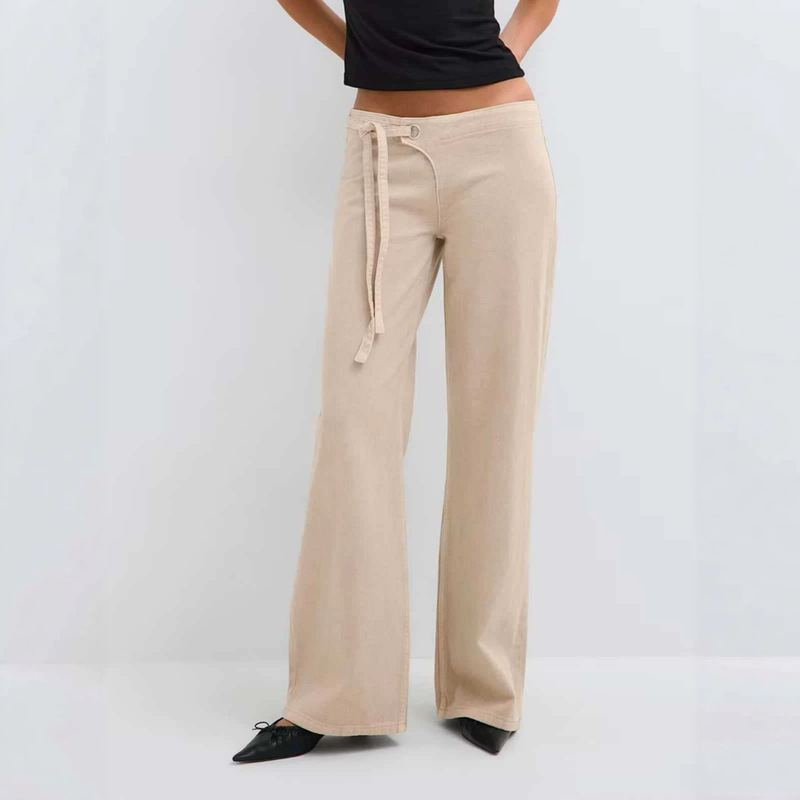 Vintage Y2K Low-Waist Tie-Waist Jeans for Women, European and American Casual Relaxed Fit Slimming Wide-Leg Straight Pants Vintage Y2K Low-Waist Tie-Waist Jeans for Women, European and American Casual Relaxed Fit Slimming Wide-Leg Straight Pants