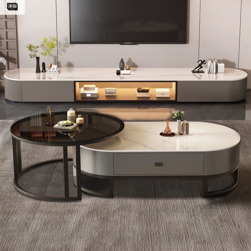 2025 Coffee Table Can Be Modern Light Luxury Tea Table Slate Tv Cabinet Combination Folding Telescopic Living Room Home Small Apartment