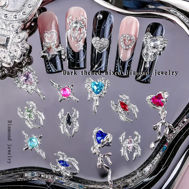 New nail jewelry spider stars light luxury design alloy nail diamond love diamond nail decoration wholesale