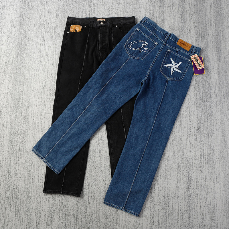 Cross-Border Foreign Trade European and American Trendy Brand Corteiz Alcatraz New Logo Print Retro Straight-Leg Jeans Long Pants