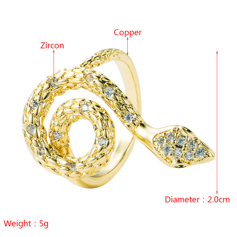 European And American Fashion Bohemian Copper Gold-plated Micro-inlaid Zircon Snake Ring Opening Adjustable display picture 1