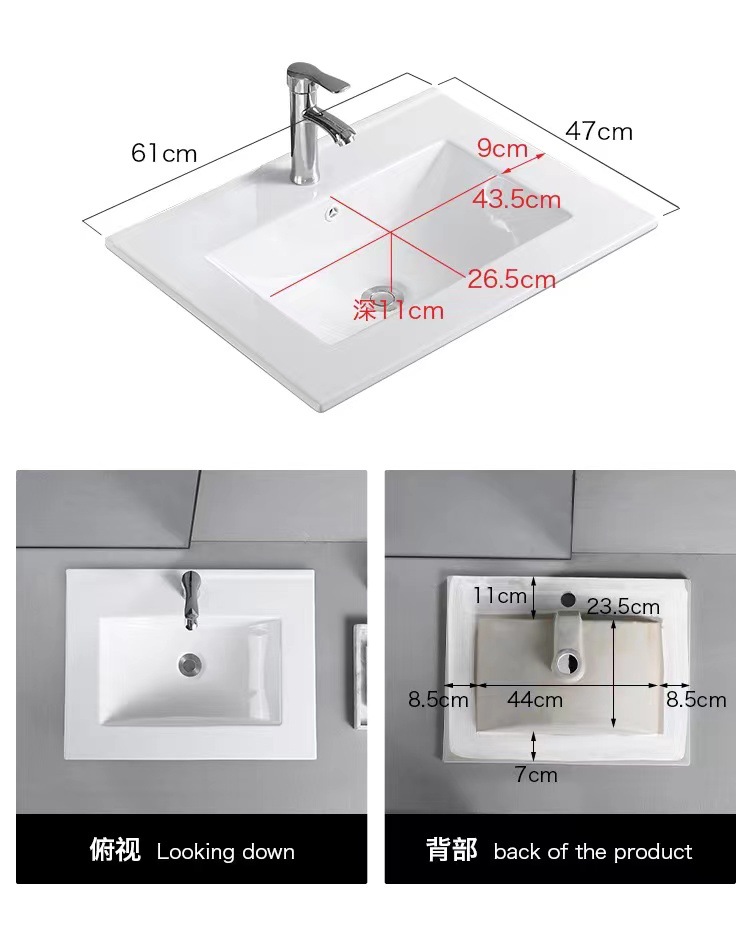 De cerámica integrado lavabo lateral Delgado gabinete Cuenca semi-embebido Cuenca Media baño gabinete de baño lavabo