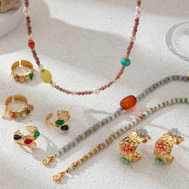 Tina Europa y los Estados Unidos lujo ligero transfronterizo piedra natural pulsera de cuentas nicho retro caída 18k joyas pulsera de oro al por mayor