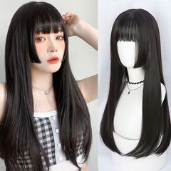 Hollywood wig for women long straight hair Lolita Japanese princess cut soft girl black hair full head cover