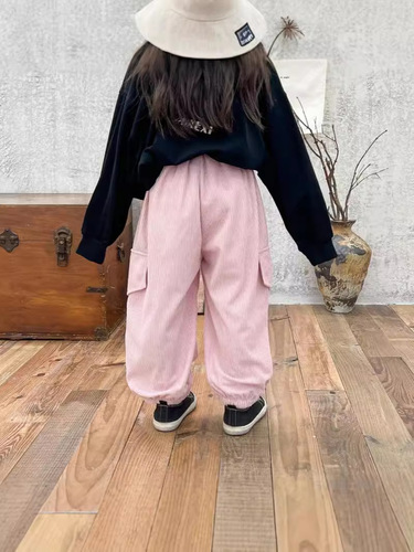 Autumn and Winter Children's Work Pants Korean Style Baby Pants without Pockets for Girls and Boys Casual Pants Versatile Sports Pants for Young Children