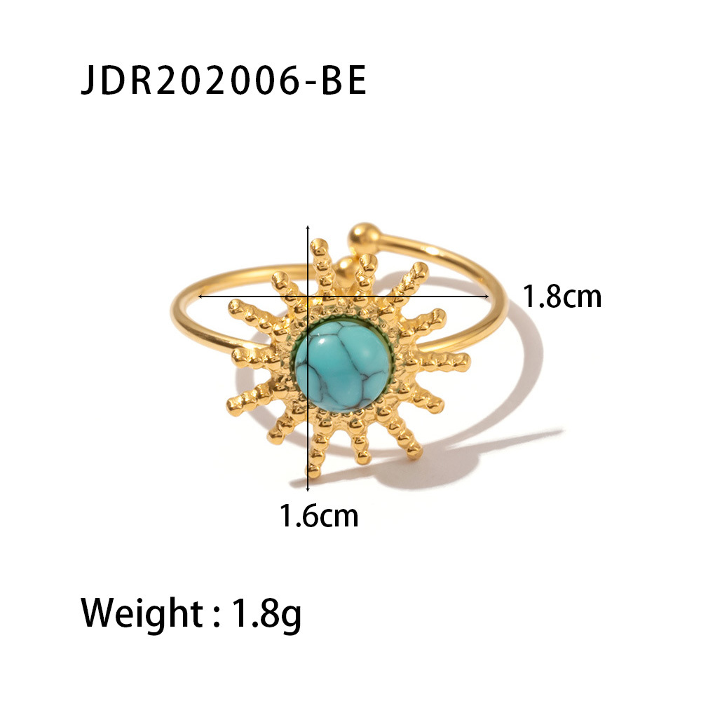 Mode Sonne Rostfreier Stahl Überzug Inlay Türkis Vergoldet Offener Ring display picture 6