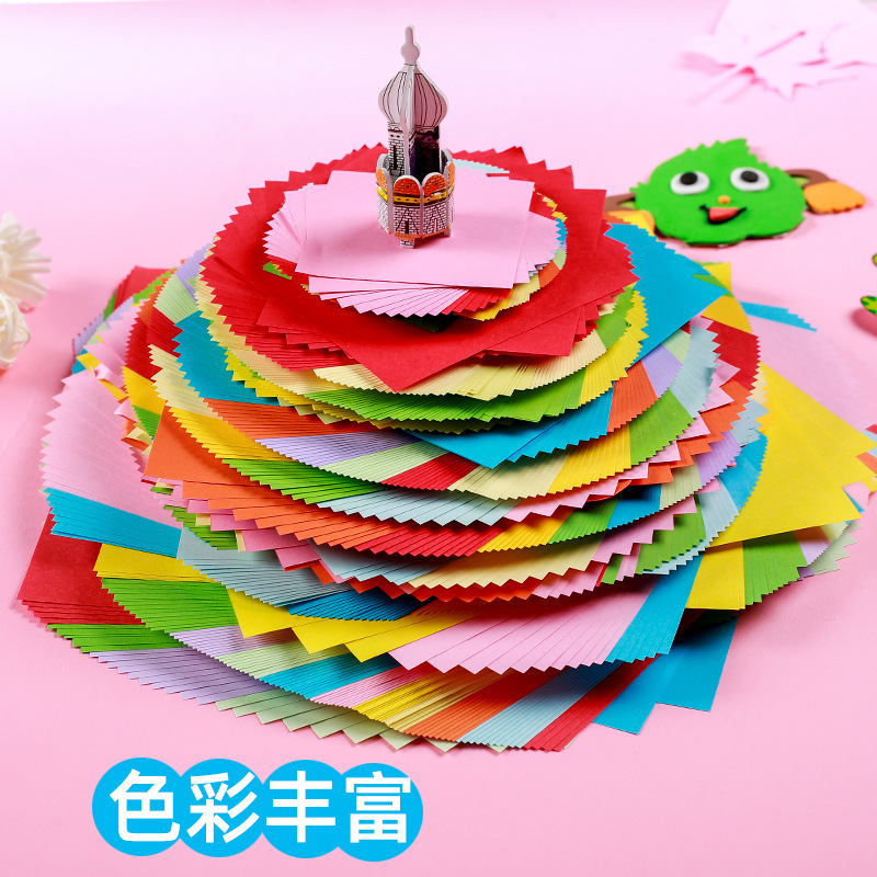 折り紙 子供用工作紙 A4色紙 正方形 幼稚園 切り絵 コピー用紙 15cm クリエイティブ工作|undefined