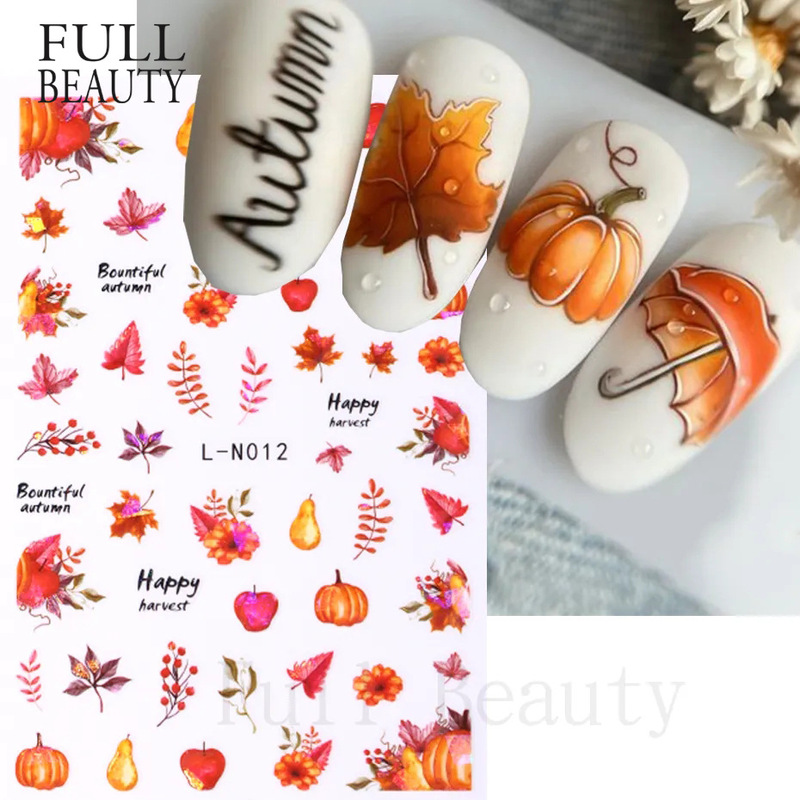 Cross-border new nail stickers ins autumn Thanksgiving maple leaf Halloween pumpkin adhesive nail stickers wholesale