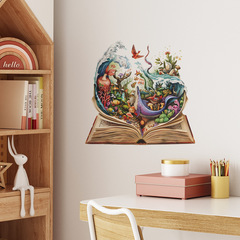 外貿創意書本世界客廳臥室宿舍玄關家居裝飾牆貼貼紙自粘批發跨境