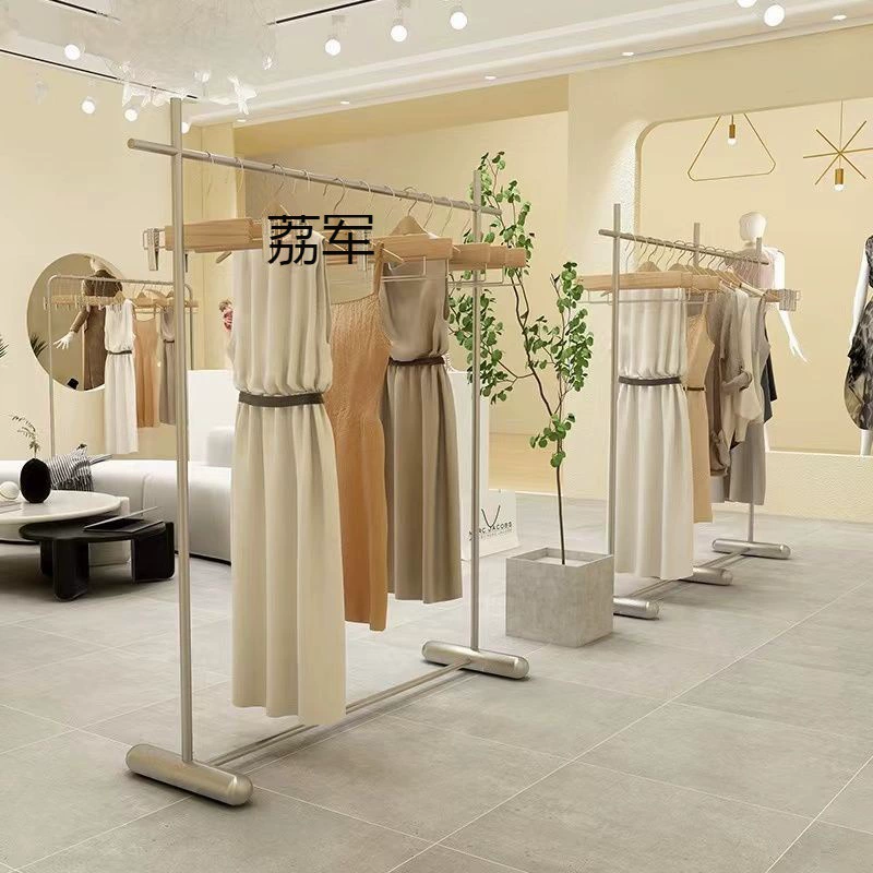 Стеллаж для одежды из нержавеющей стали с матовой отделкой для магазина одежды, напольная витрина для женской одежды, простая демонстрационная стойка