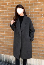 灰色毛呢大衣女2025新款秋冬女装宽松显瘦西装领流行呢子外套女