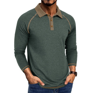 Foreign Trade Cross-Border New Men's Long-Sleeved Polo Shirt Amazon Men's Casual Lapel T-Shirt European and American Autumn and Winter Tops