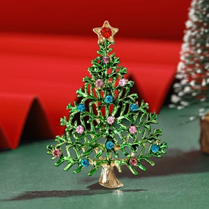 European and American creative hollow Christmas tree brooch alloy enamel drop oil diamond corsage jewelry wholesale Christmas gift