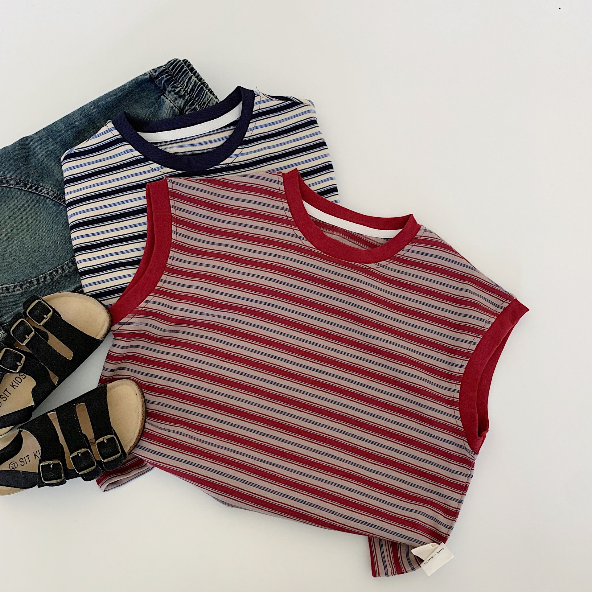 Chaleco a rayas para niños Maibao 2025 verano nueva ropa para niños casual sin mangas camiseta verano top a