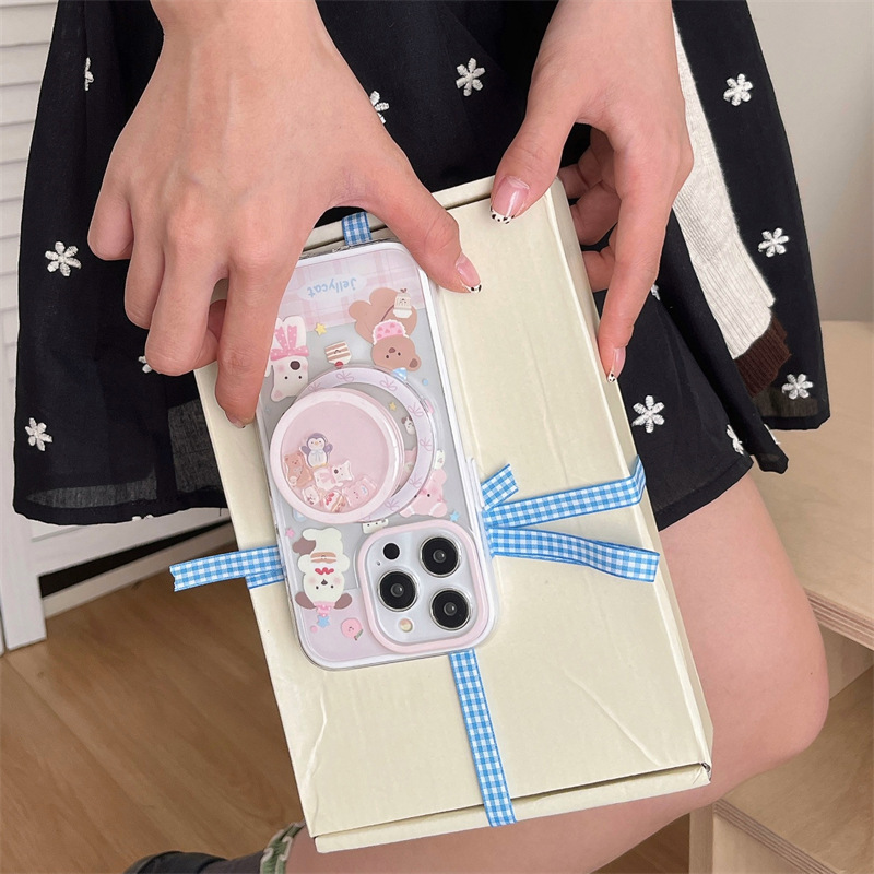 Soportes magnéticos para animales de niña ins para iPhone15 estuche para teléfono móvil 16ProMax Apple 14/13 hembra