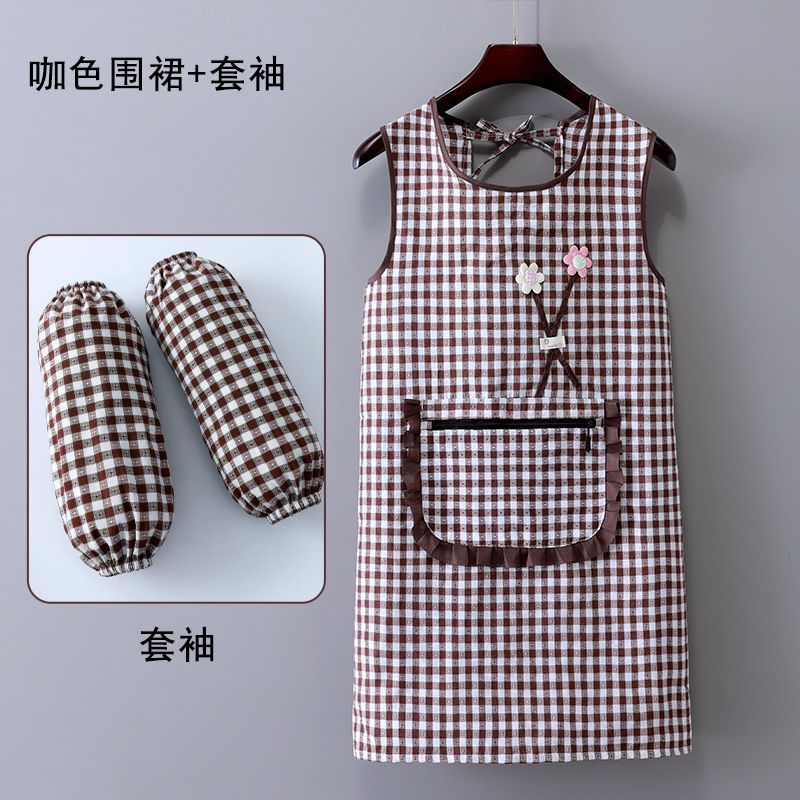 两件套棉布围腰时尚透气厨房耐脏防污工作服洋气围裙上班打工女