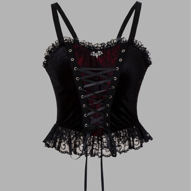 Cross-Border Corset Halloween Dark Gothic Style Velvet Lace Patchwork Camisole Top 2205