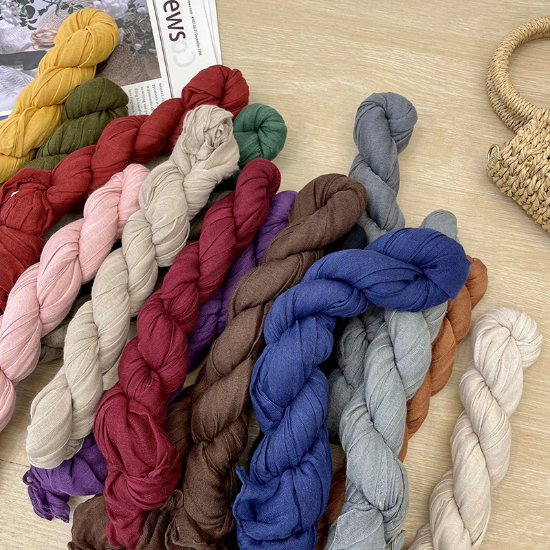 Estilo coreano nuevo artístico retro plisado algodón y lino bufanda de color sólido Oficina de primavera y otoño para mujer SALA DE AIRE ACONDICIONADO chal al aire libre