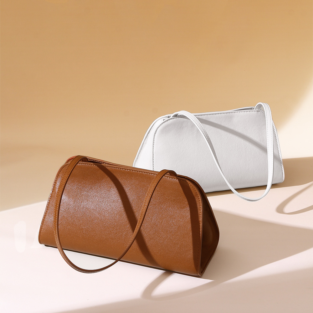 French Style Underarm Bag Luxury Genuine Leather Women's Handbag New Vegetable Tanned Cowhide Clutch Simple Crossbody Bag - Thumbnail 3