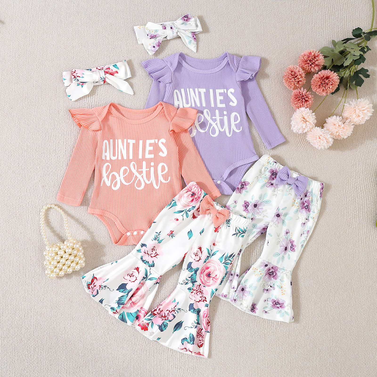 Baby oneie children' clothing, long crawling clothe for infant and young children, two-piece et of bell bottom_voghion.com