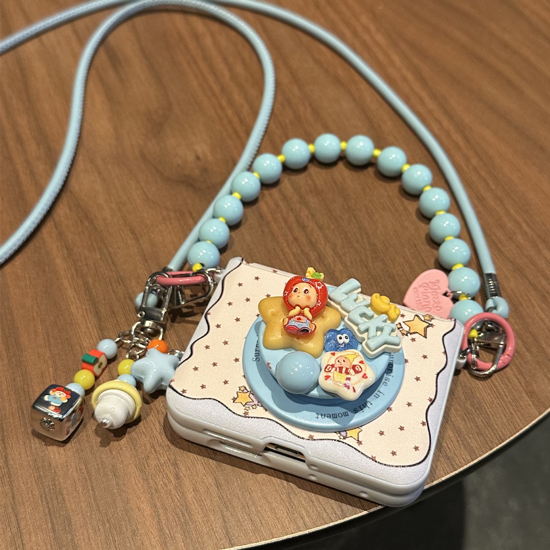 蓝色星星人磁吸斜挎挂绳适用华为purax手机壳典藏版pocket2小米mixflip2三星GalaxyZFlip765荣耀magicvflip套