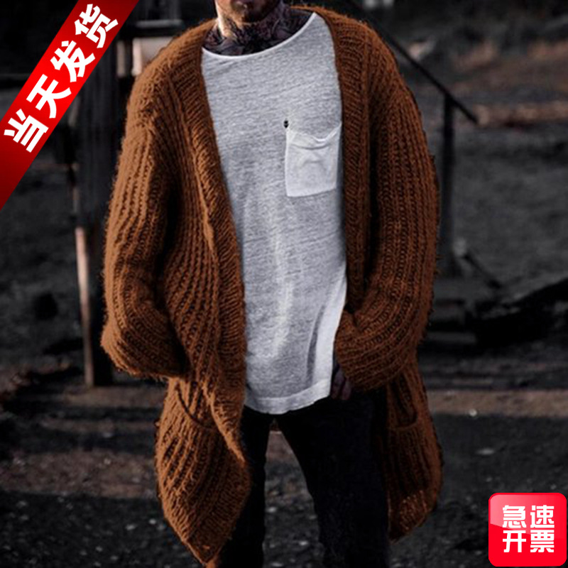 Men's Autumn/Winter Ribbed Chunky Knit Cardigan, Unbuttoned, Loose-fitting, Drop-Shoulder Sweater Jacket, Amazon Men's Clothing SY0156