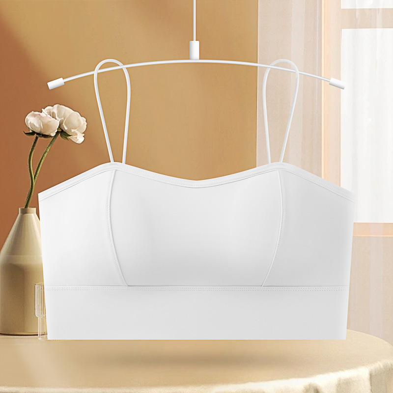 Seda de hielo, tirantes finos para niñas, camisola, gran U de verano, gran espalda sin espalda, almohadilla gruesa para el pecho, base desmontable para evitar la luz