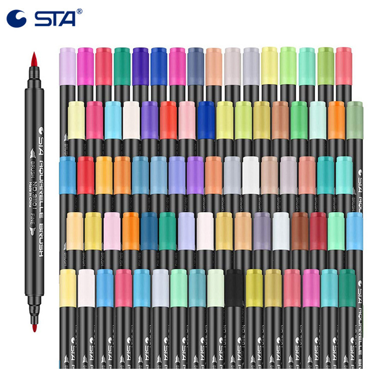 Traje de marcador a base de agua de color de doble cabeza STA marcador de pluma de acuarela pintado a mano suave 3110