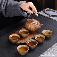 柴燒粗陶功夫茶具套裝仿古茶具漢陶土浮雕茶杯茶壺蓋碗茶海