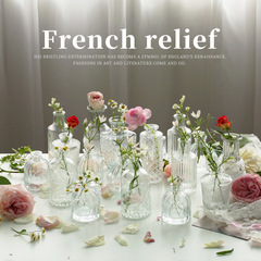 Transparent decorative small vase with an Instagram-style home accent, Madrid living room coffee table flower vase, French relief decorative vase