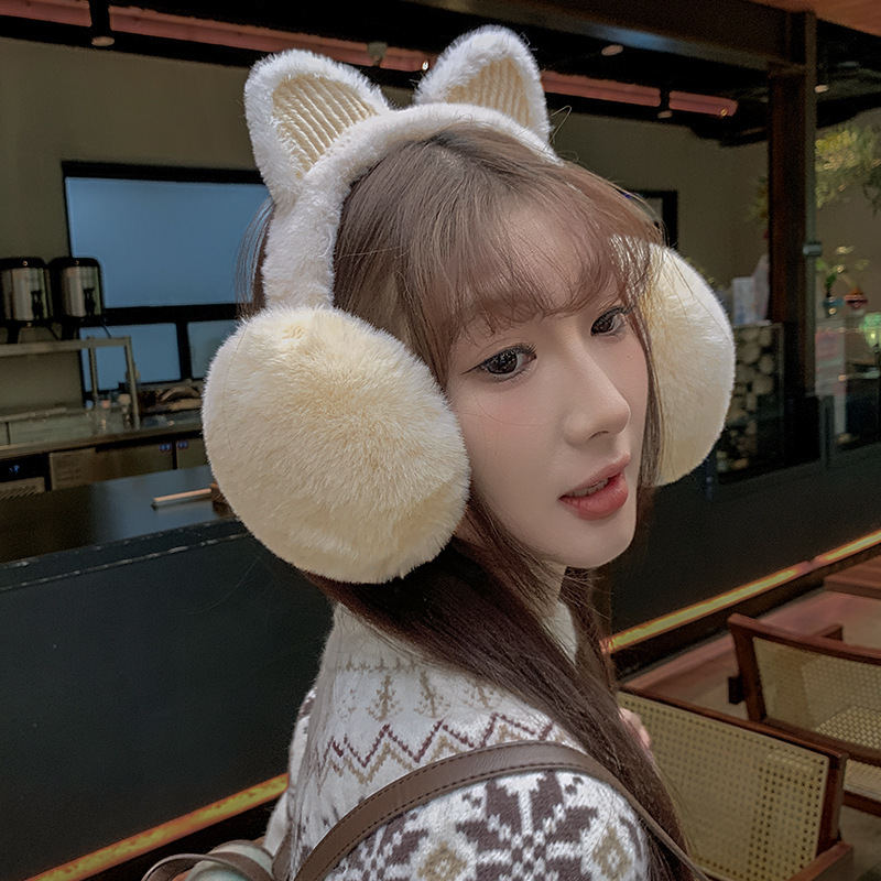 冬季新款可爱猫耳朵保暖防寒防冻耳包女款加厚毛绒可折叠保暖耳罩|undefined